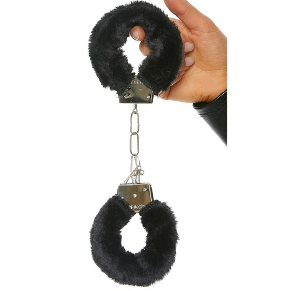 Furry Fuzzy Metal Handcuffs with Keys Black